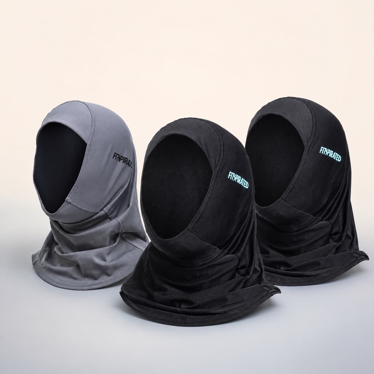Sport Hijab 3er-Set, zwei Hijabs Schwarz und einer in Grau